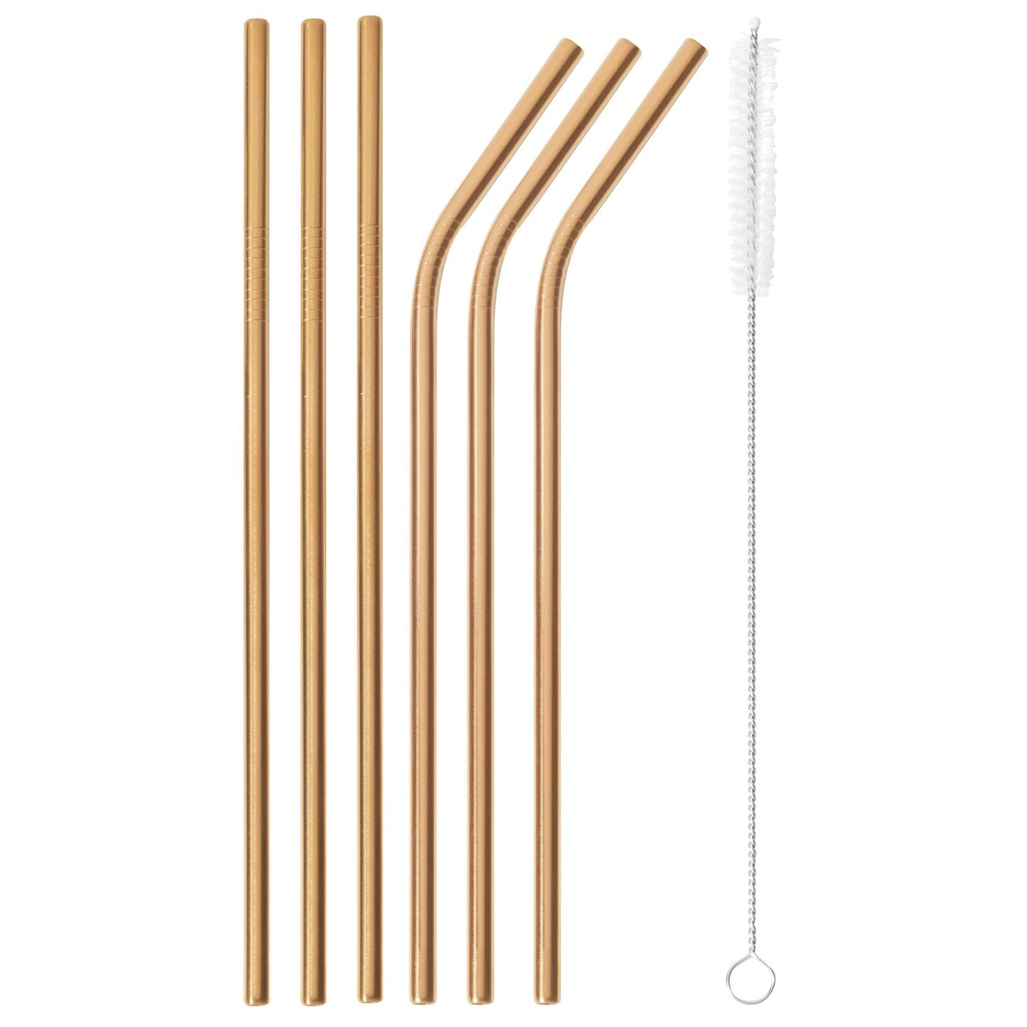Holloware Gifts Mix & Play Copper Straws Set 6 pcs with Brush 3 pcs Straight 3pcs Curved