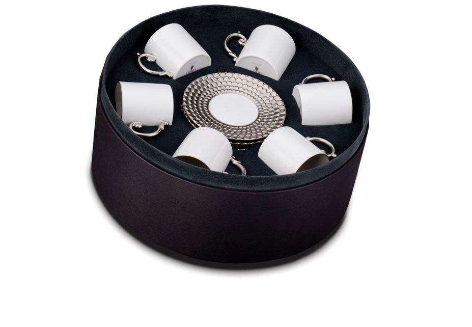 L,Objet Aegean Espresso Cup and Saucer (Set of 6), Platinum