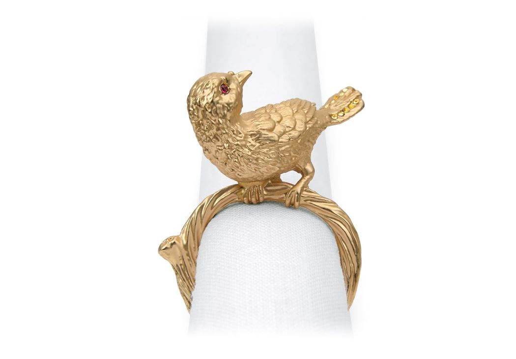 Bird Napkin Jewels (Set of 4), Gold and Amethyst Swarovski Crystals