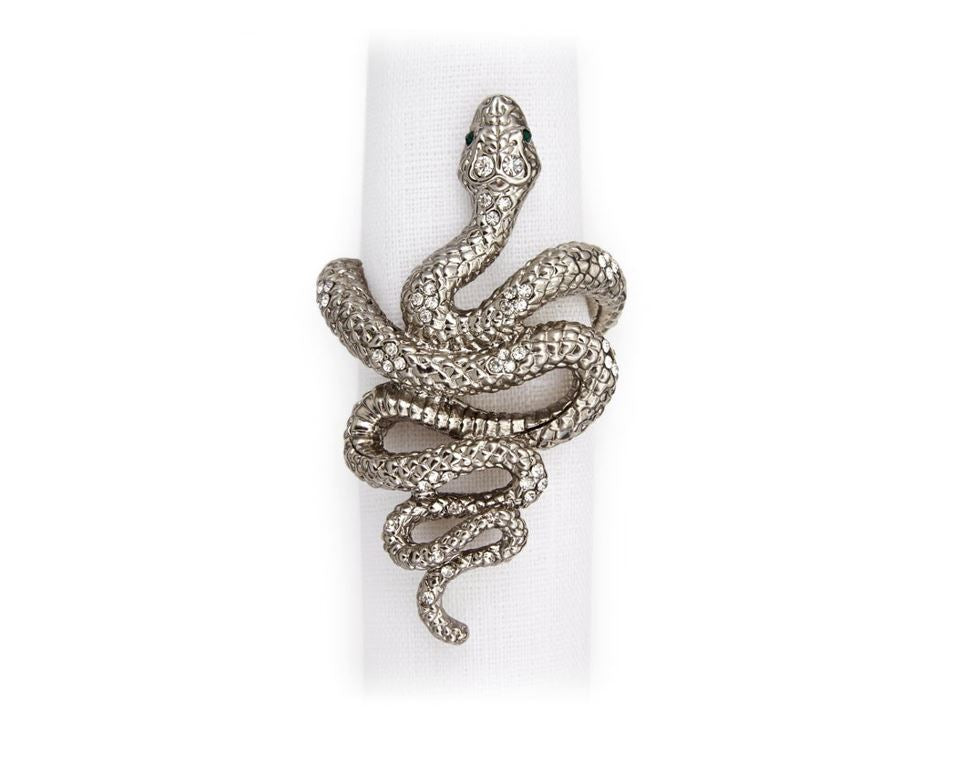Snake Napkin Jewels (Set of 4), Platinum and White Crystals