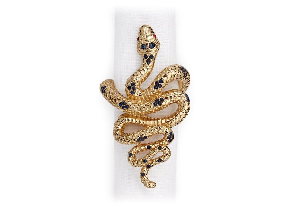 Snake Napkin Jewels (Set of 4), Gold and Blue Crystals