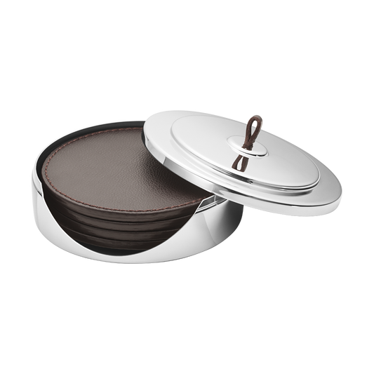 MANHATTAN Coaster Set Stainless Steel Leath