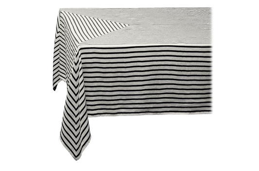 Linen Sateen Concorde Tablecloth, Black and Ecru (Medium)