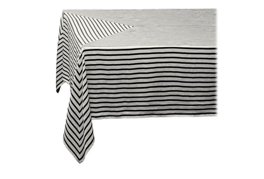 Linen Sateen Concorde Tablecloth, Black and Ecru (Large)